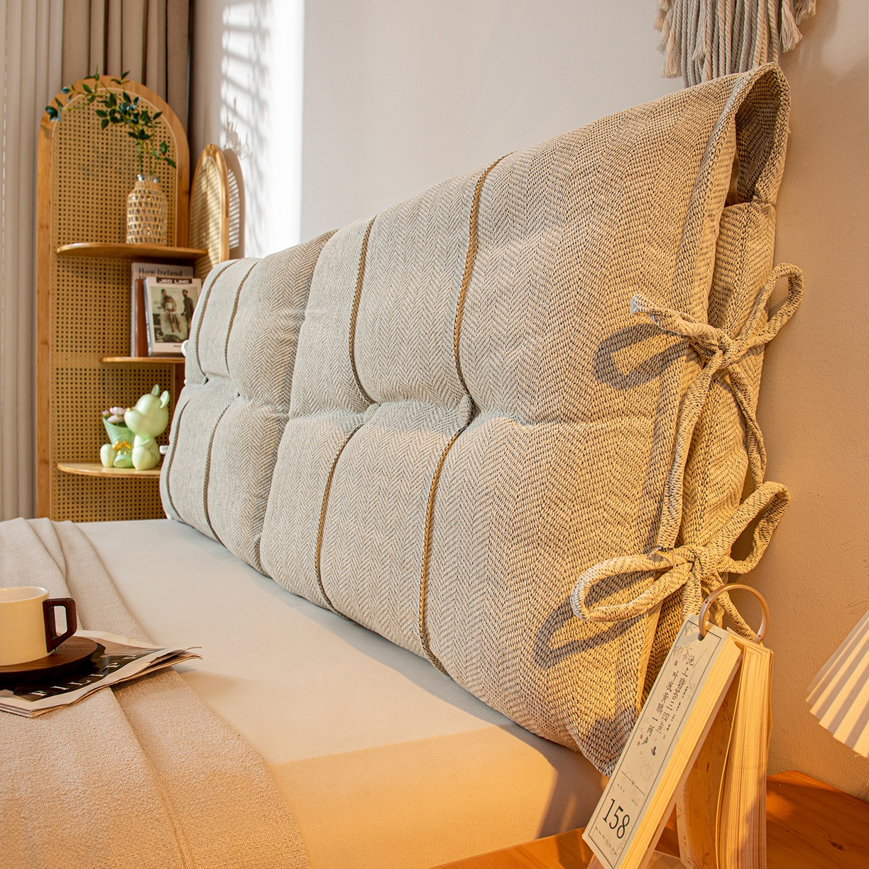 91家纺网 家纺一手货源 找家纺 沐沐家纺 2026新款人字纹床头靠背 米白