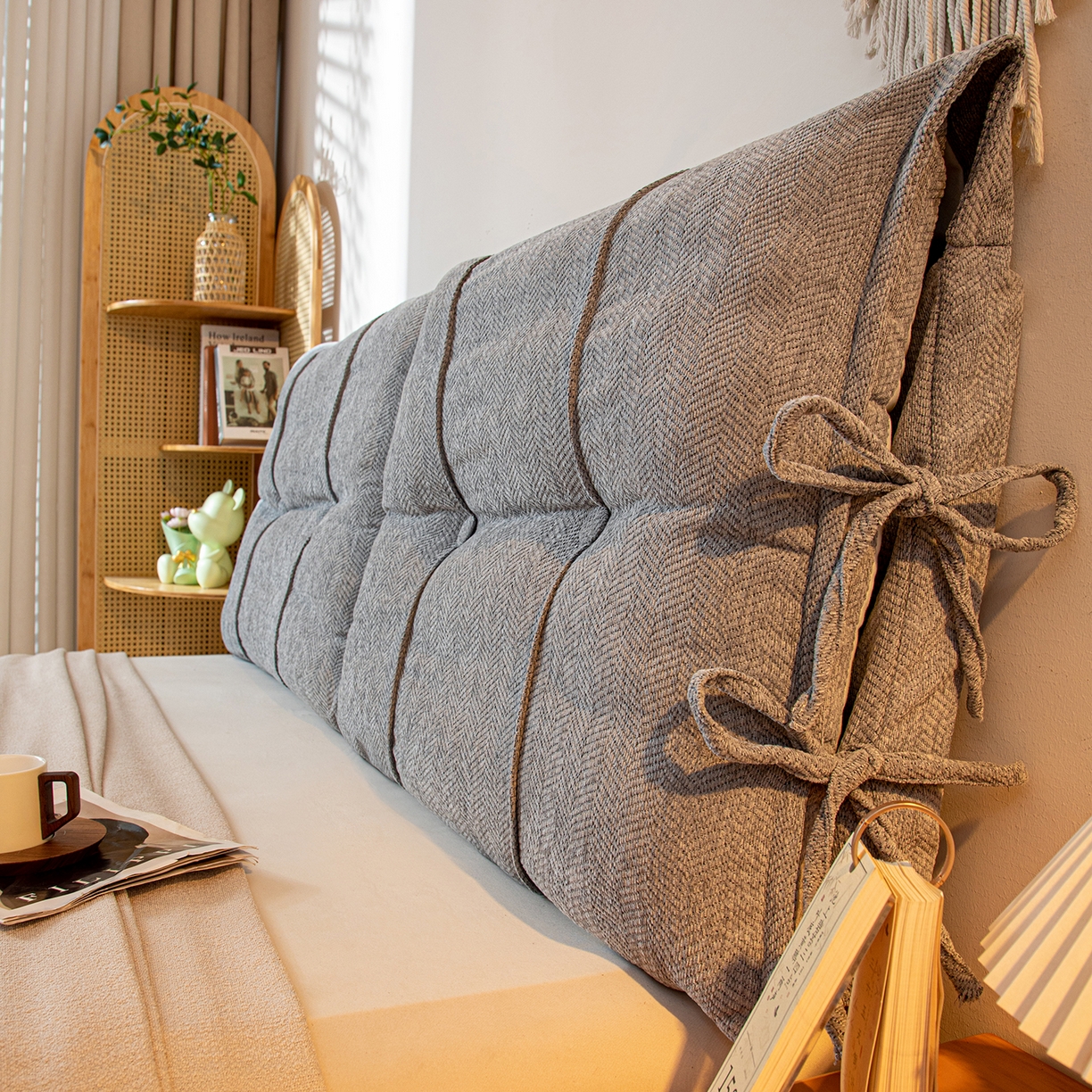 91家纺网 家纺一手货源 找家纺 沐沐家纺 2026新款人字纹床头靠背 浅灰