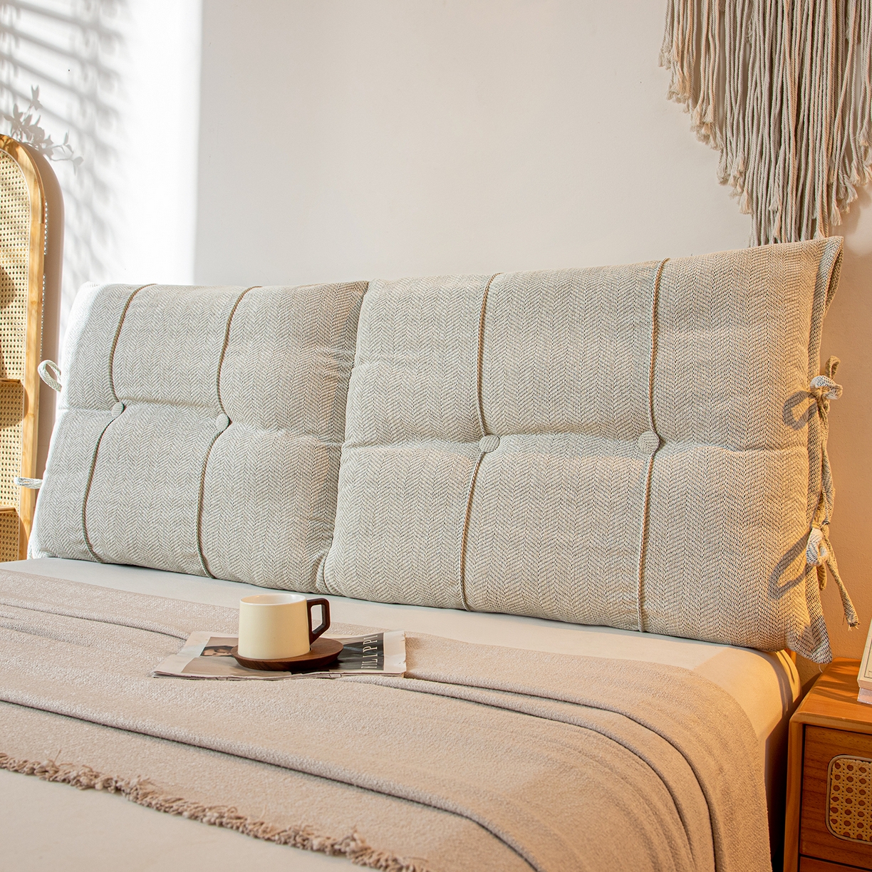 91家纺网 家纺一手货源 找家纺 沐沐家纺 2026新款人字纹床头靠背 米白