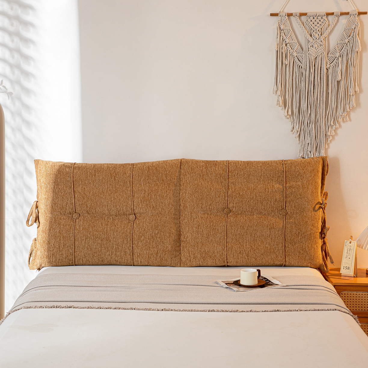 91家纺网 家纺一手货源 找家纺 沐沐家纺 2026新款人字纹床头靠背 姜黄