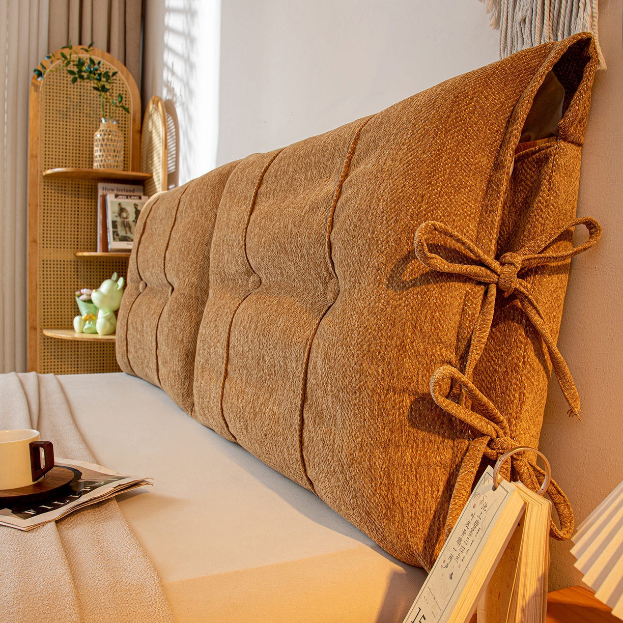 91家纺网 家纺一手货源 找家纺 沐沐家纺 2026新款人字纹床头靠背 姜黄