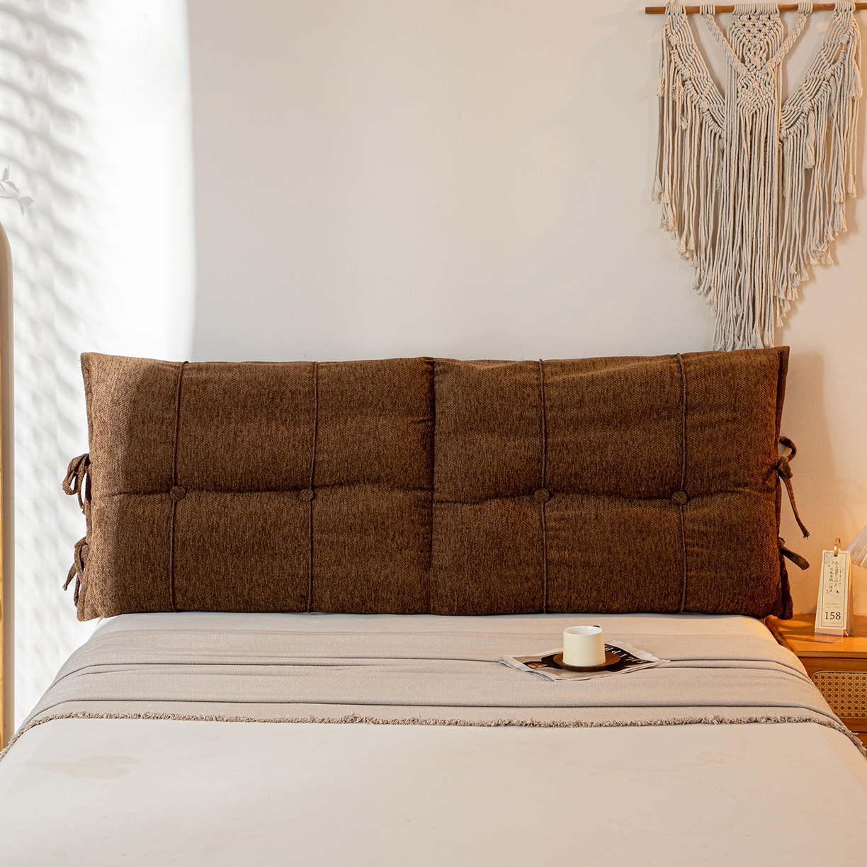 91家纺网 家纺一手货源 找家纺 沐沐家纺 2026新款人字纹床头靠背 深咖