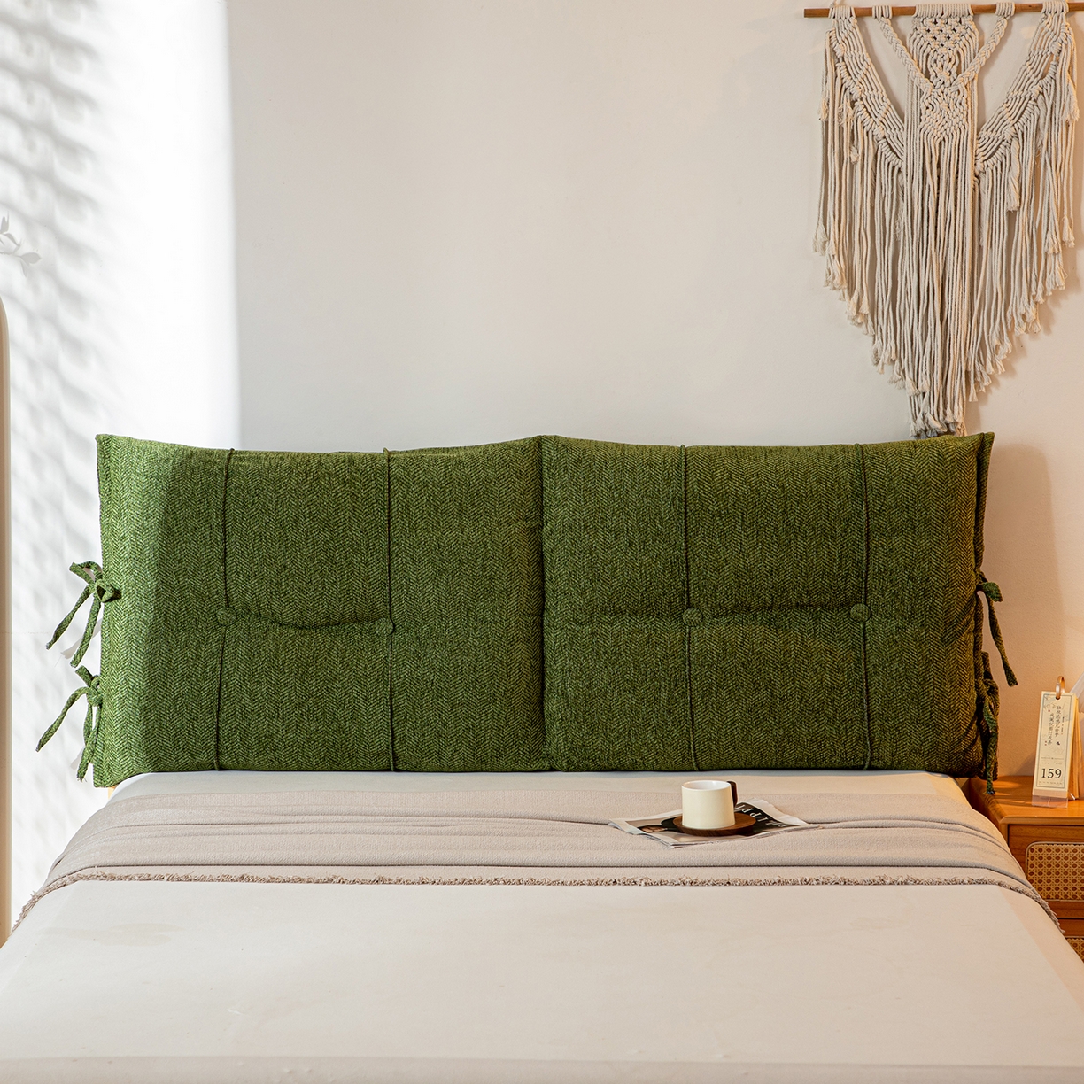 91家纺网 家纺一手货源 找家纺 沐沐家纺 2026新款人字纹床头靠背 墨玉绿