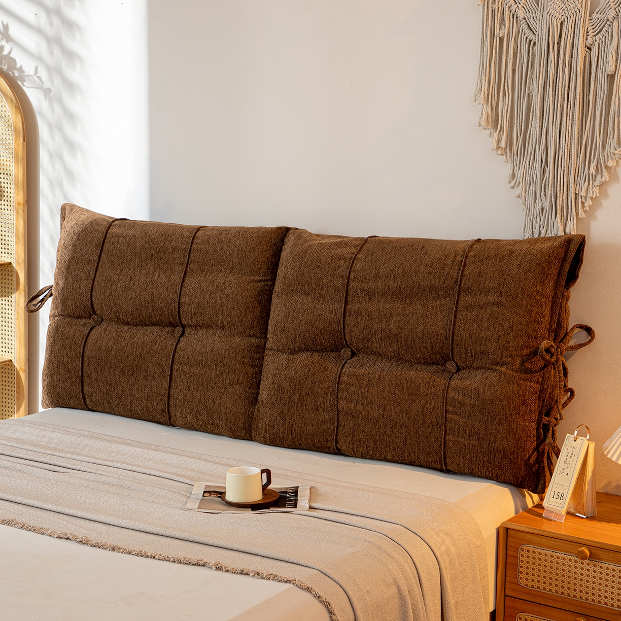 91家纺网 家纺一手货源 找家纺 沐沐家纺 2026新款人字纹床头靠背 深咖