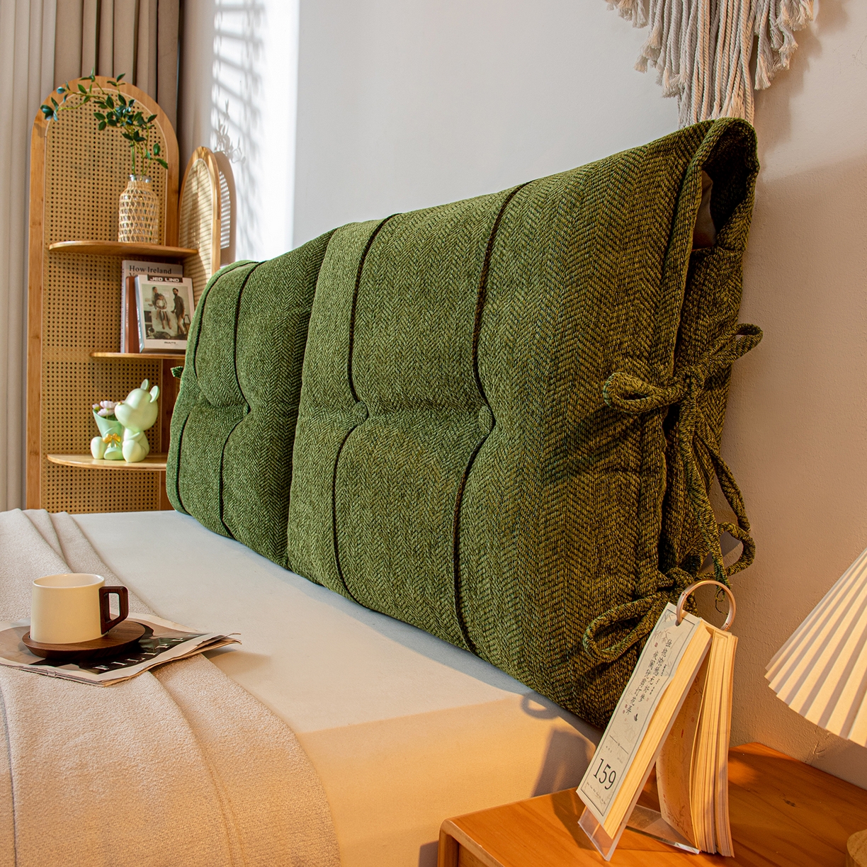 91家纺网 家纺一手货源 找家纺 沐沐家纺 2026新款人字纹床头靠背 墨玉绿