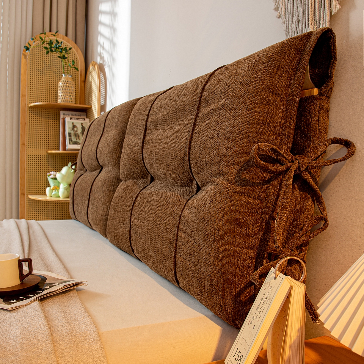 91家纺网 家纺一手货源 找家纺 沐沐家纺 2026新款人字纹床头靠背 深咖