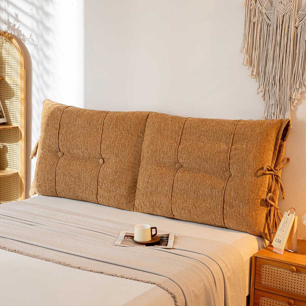 91家纺网 家纺一手货源 找家纺 沐沐家纺 2026新款人字纹床头靠背 姜黄