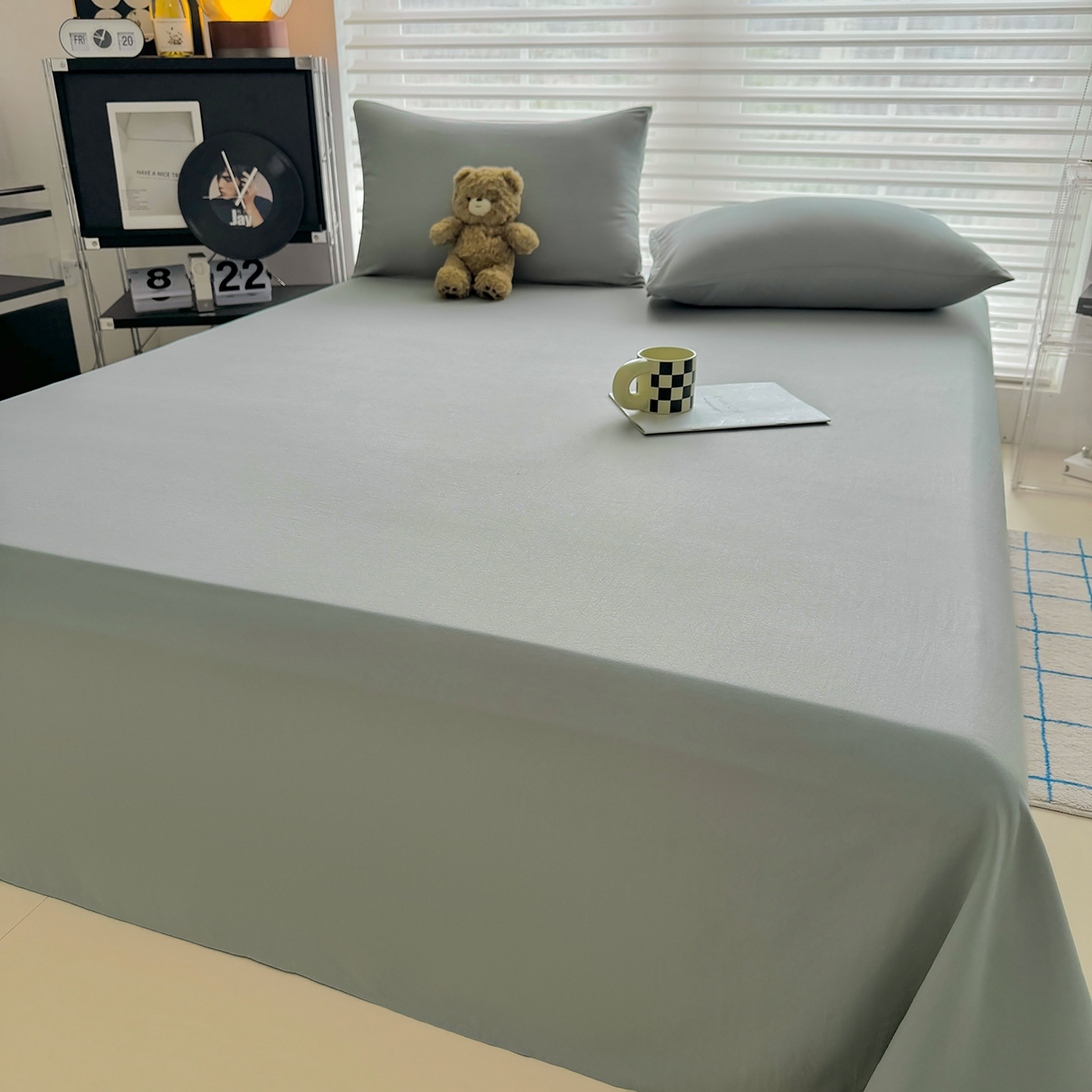 91家纺网 家纺一手货源 找家纺 十一家居 2025年新款ins风A类母婴级亲肤云朵水洗棉单床单 烟灰