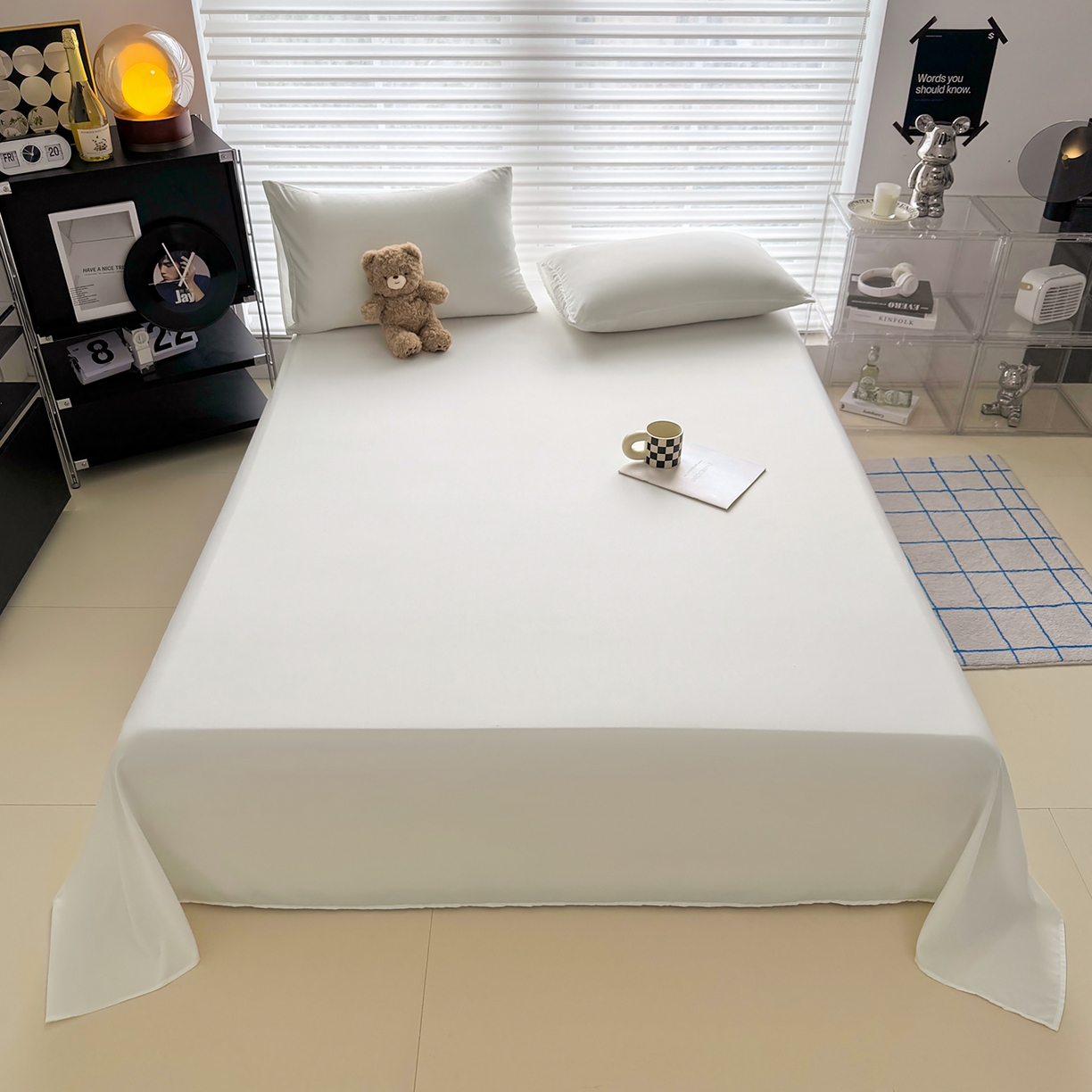 91家纺网 家纺一手货源 找家纺 十一家居 2025年新款ins风A类母婴级亲肤云朵水洗棉单床单 本白