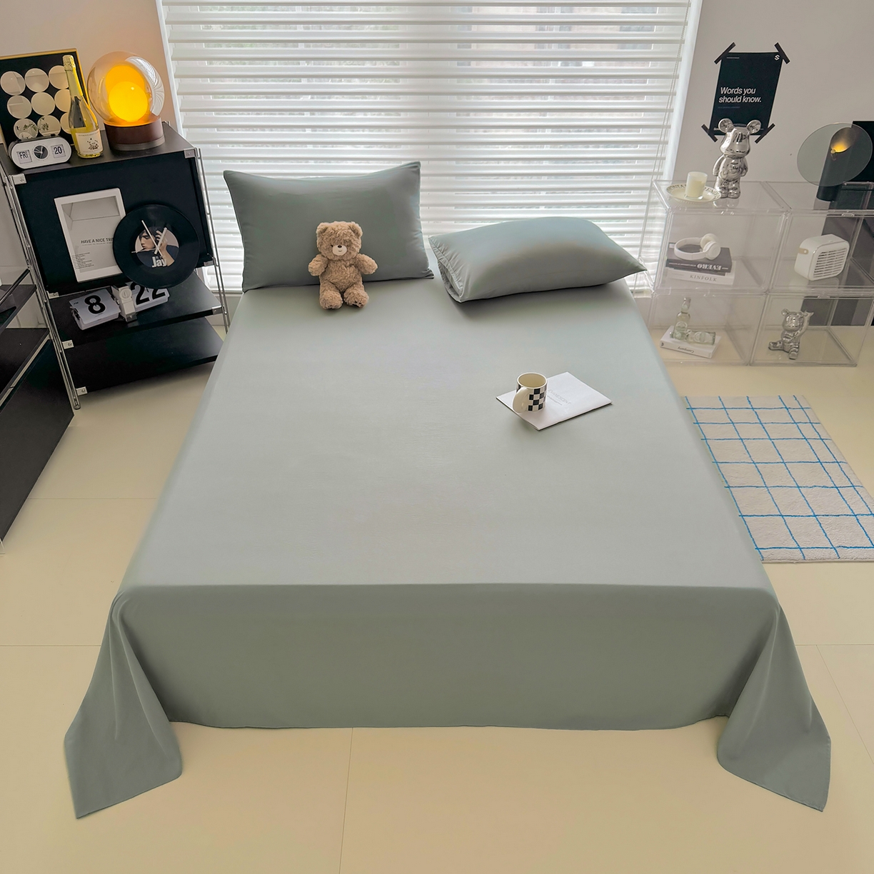 91家纺网 家纺一手货源 找家纺 十一家居 2025年新款ins风A类母婴级亲肤云朵水洗棉单床单 烟灰