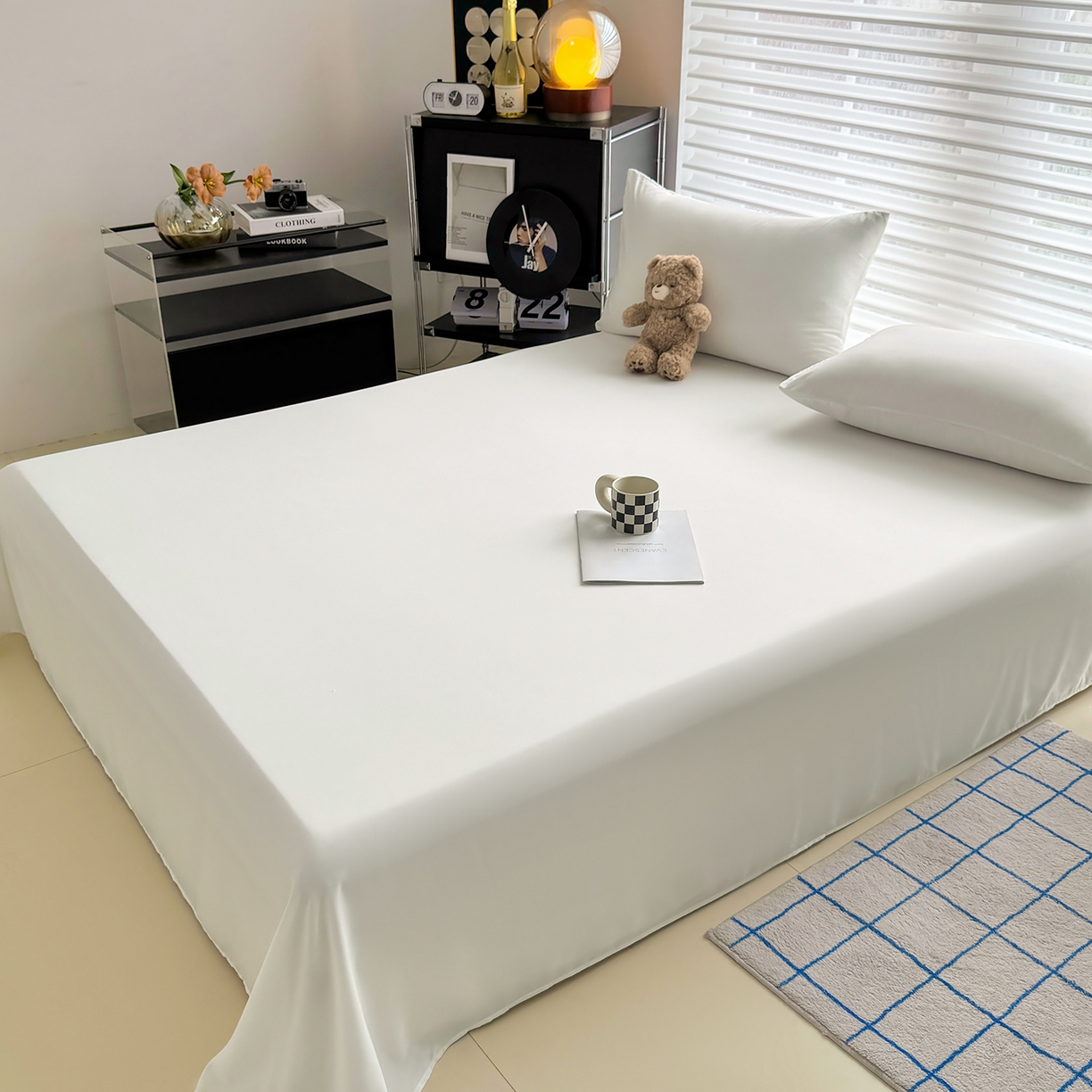 91家纺网 家纺一手货源 找家纺 十一家居 2025年新款ins风A类母婴级亲肤云朵水洗棉单床单 本白