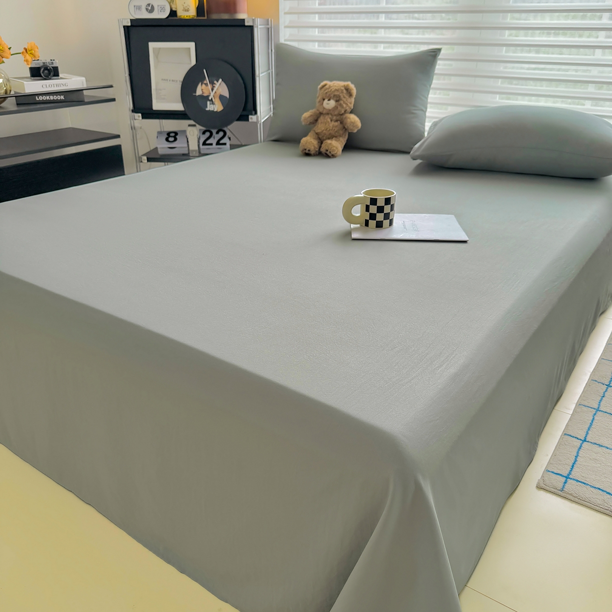 91家纺网 家纺一手货源 找家纺 十一家居 2025年新款ins风A类母婴级亲肤云朵水洗棉单床单 烟灰