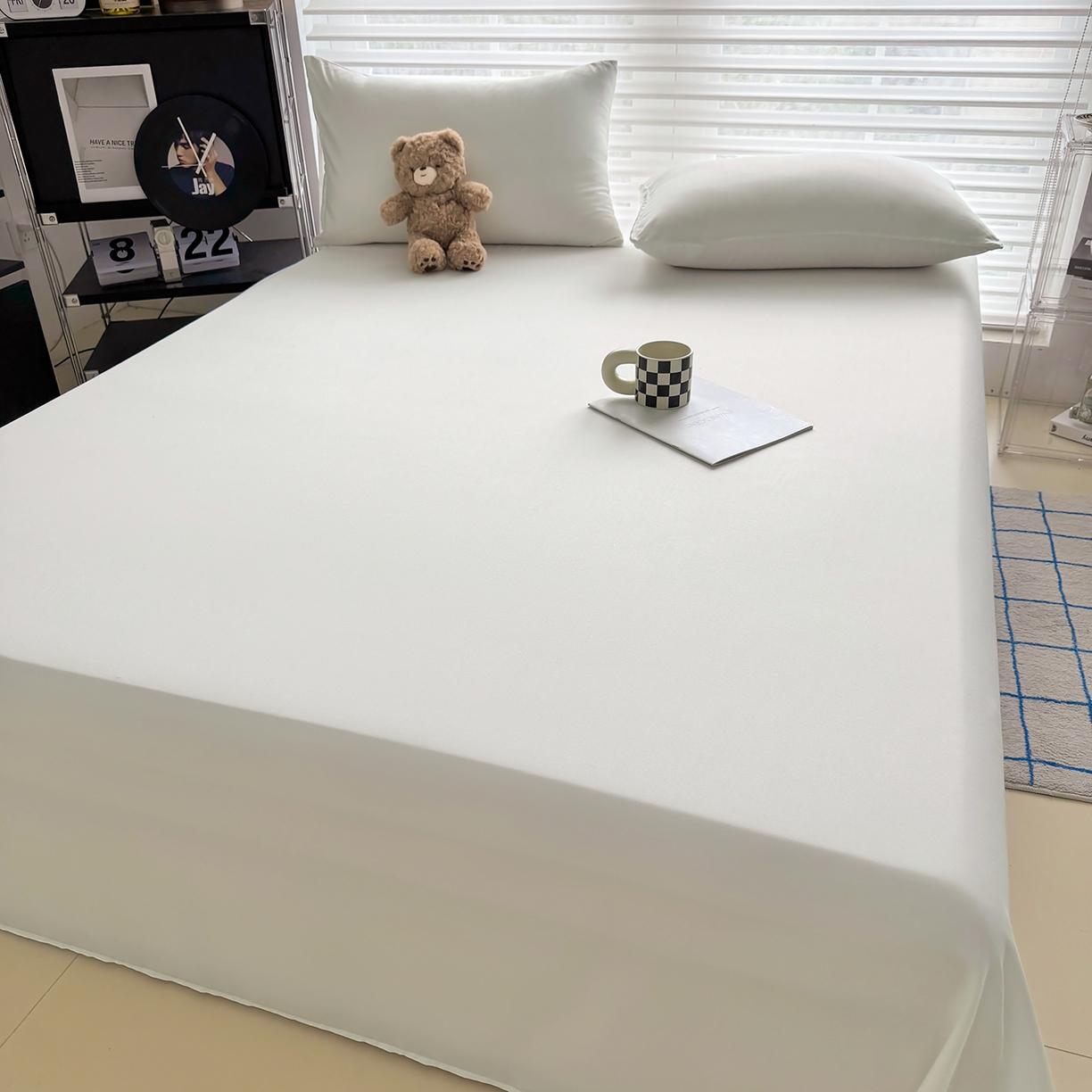 91家纺网 家纺一手货源 找家纺 十一家居 2025年新款ins风A类母婴级亲肤云朵水洗棉单床单 本白