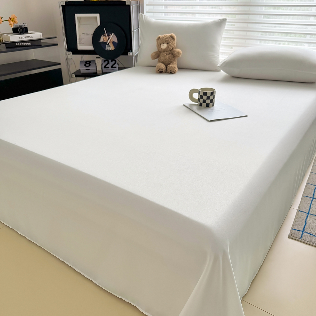 91家纺网 家纺一手货源 找家纺 十一家居 2025年新款ins风A类母婴级亲肤云朵水洗棉单床单 本白