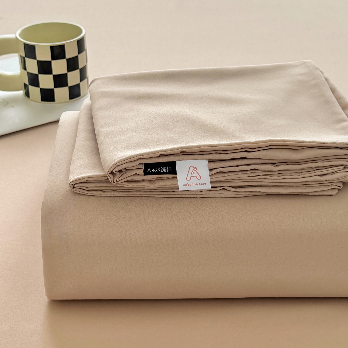 十一家居2025年新款ins风A类母婴级亲肤云朵水洗棉单床单 卡其