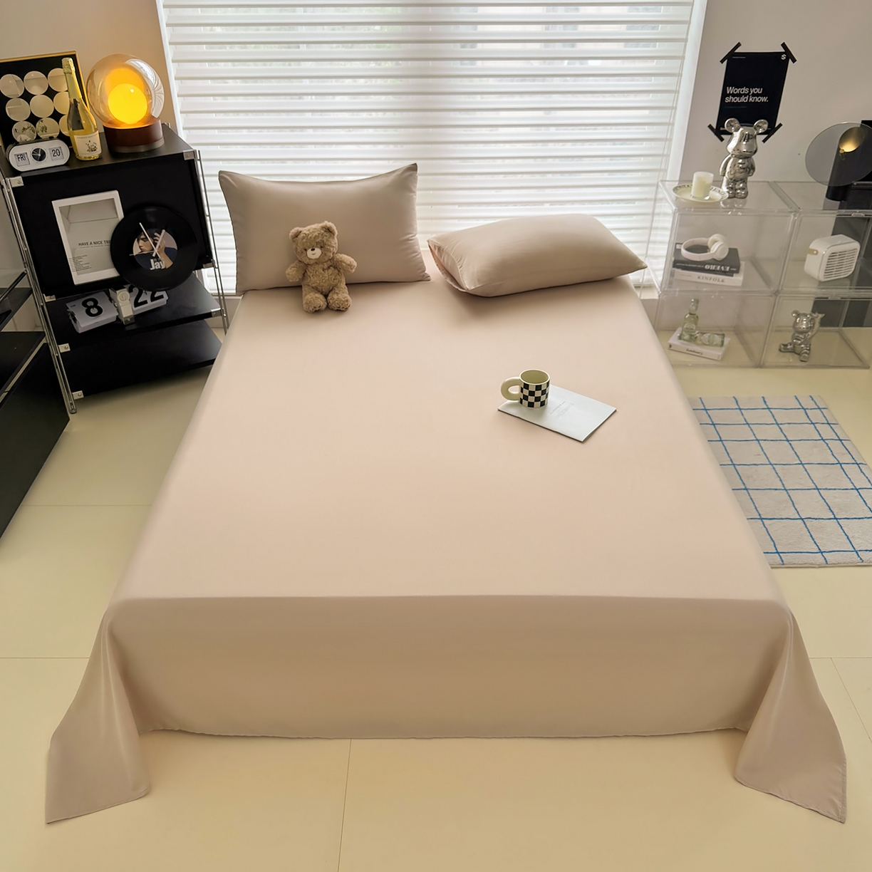 91家纺网 家纺一手货源 找家纺 十一家居 2025年新款ins风A类母婴级亲肤云朵水洗棉单床单 卡其