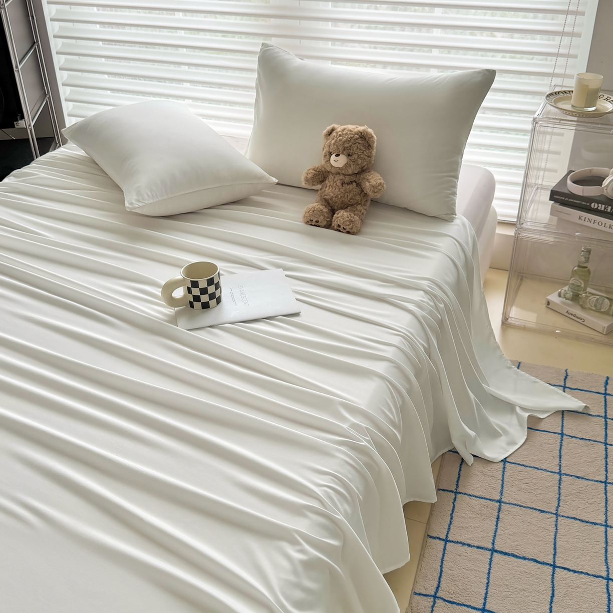 91家纺网 家纺一手货源 找家纺 十一家居 2025年新款ins风A类母婴级亲肤云朵水洗棉单床单 本白