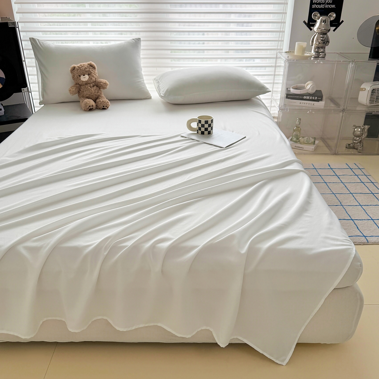 91家纺网 家纺一手货源 找家纺 十一家居 2025年新款ins风A类母婴级亲肤云朵水洗棉单床单 本白