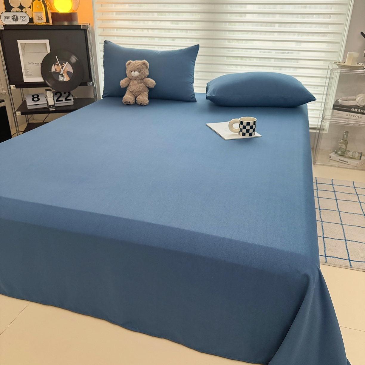 91家纺网 家纺一手货源 找家纺 十一家居 2025年新款ins风A类母婴级亲肤云朵水洗棉单床单 深蓝