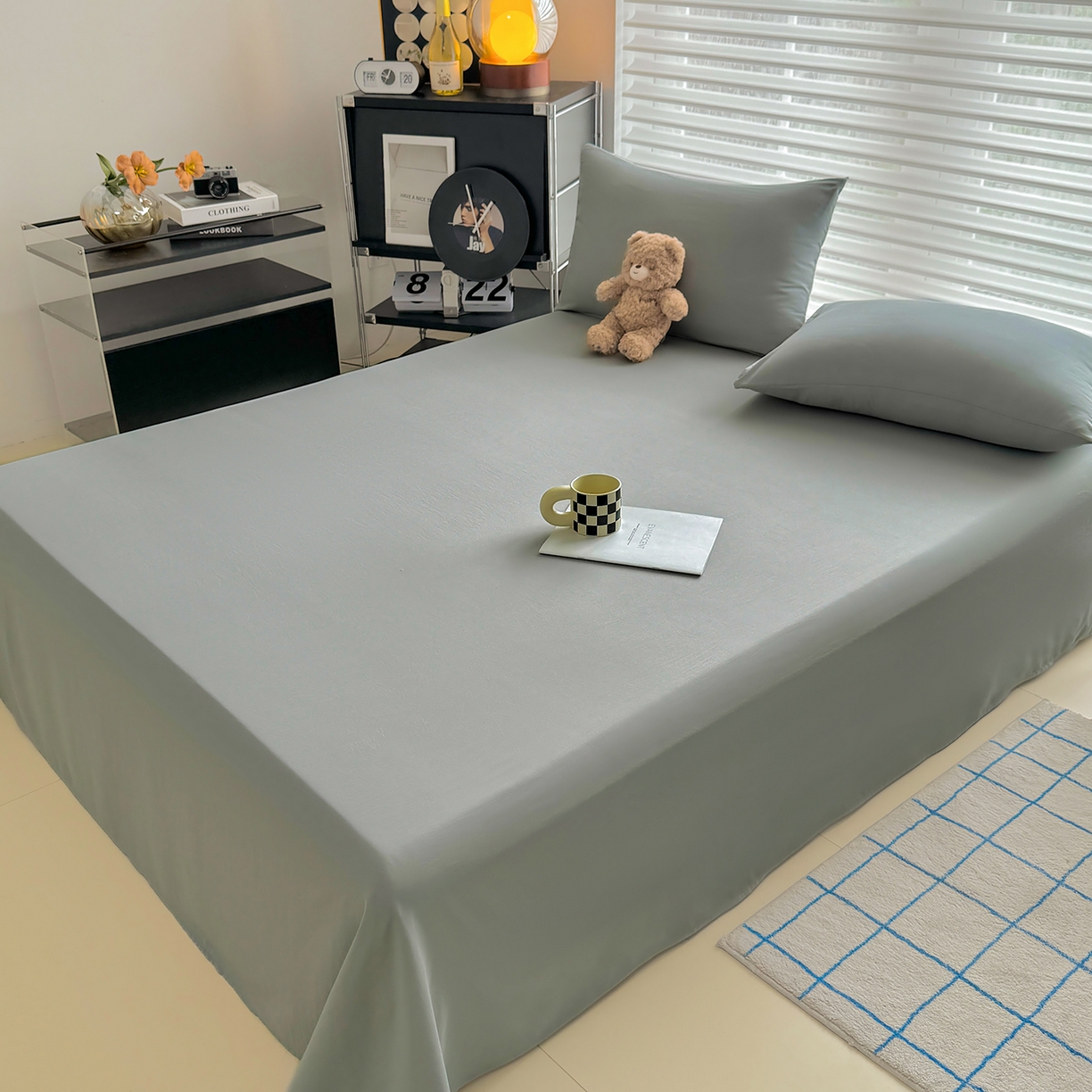 91家纺网 家纺一手货源 找家纺 十一家居 2025年新款ins风A类母婴级亲肤云朵水洗棉单床单 烟灰