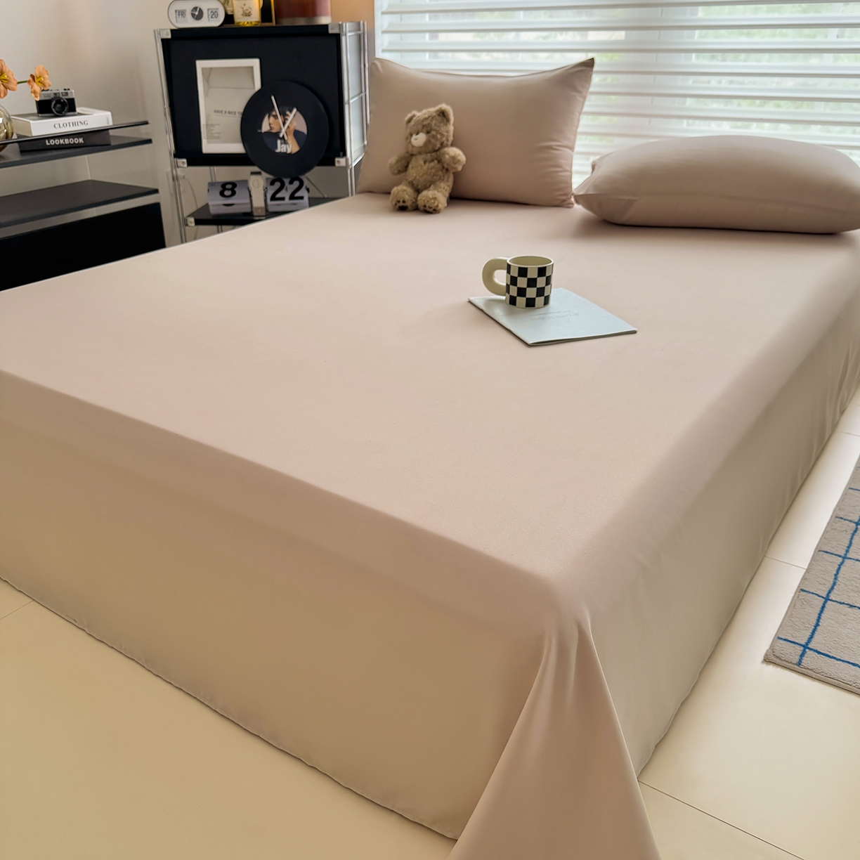 91家纺网 家纺一手货源 找家纺 十一家居 2025年新款ins风A类母婴级亲肤云朵水洗棉单床单 卡其