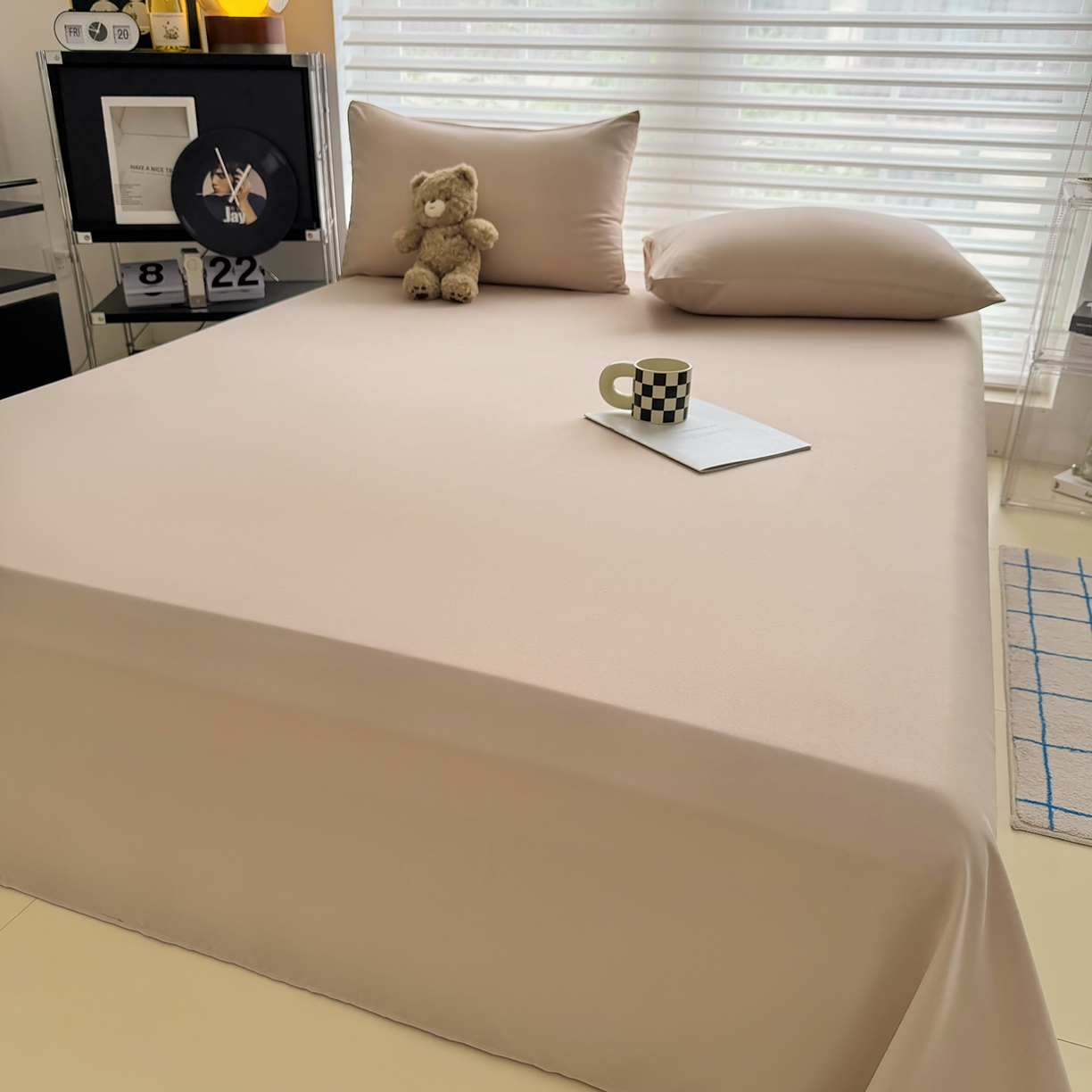 91家纺网 家纺一手货源 找家纺 十一家居 2025年新款ins风A类母婴级亲肤云朵水洗棉单床单 卡其