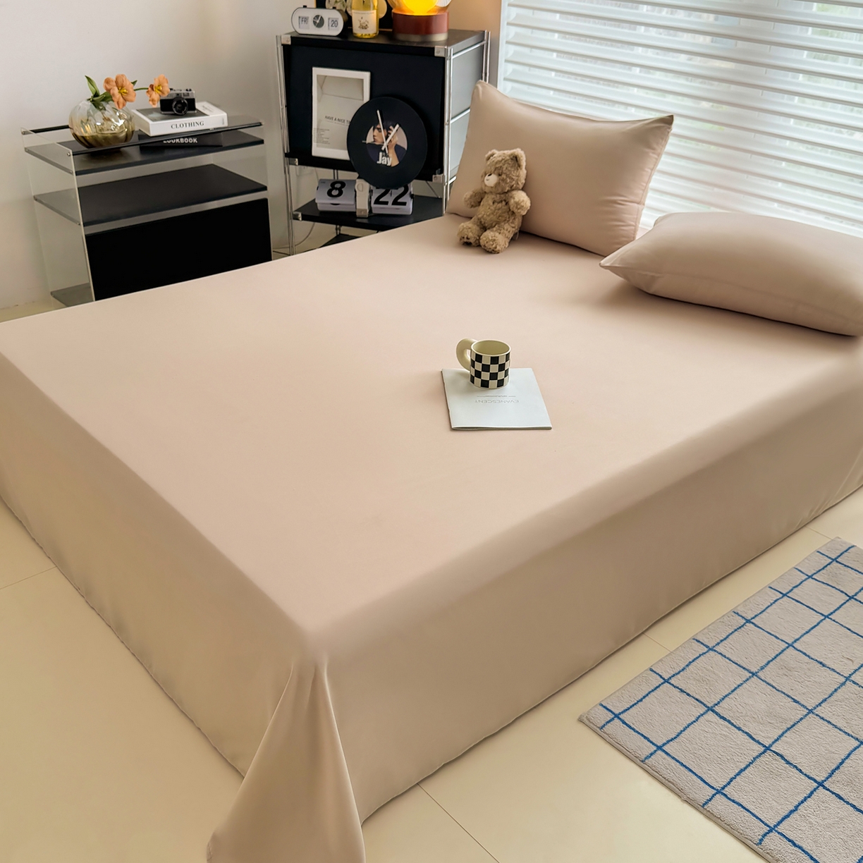 91家纺网 家纺一手货源 找家纺 十一家居 2025年新款ins风A类母婴级亲肤云朵水洗棉单床单 卡其