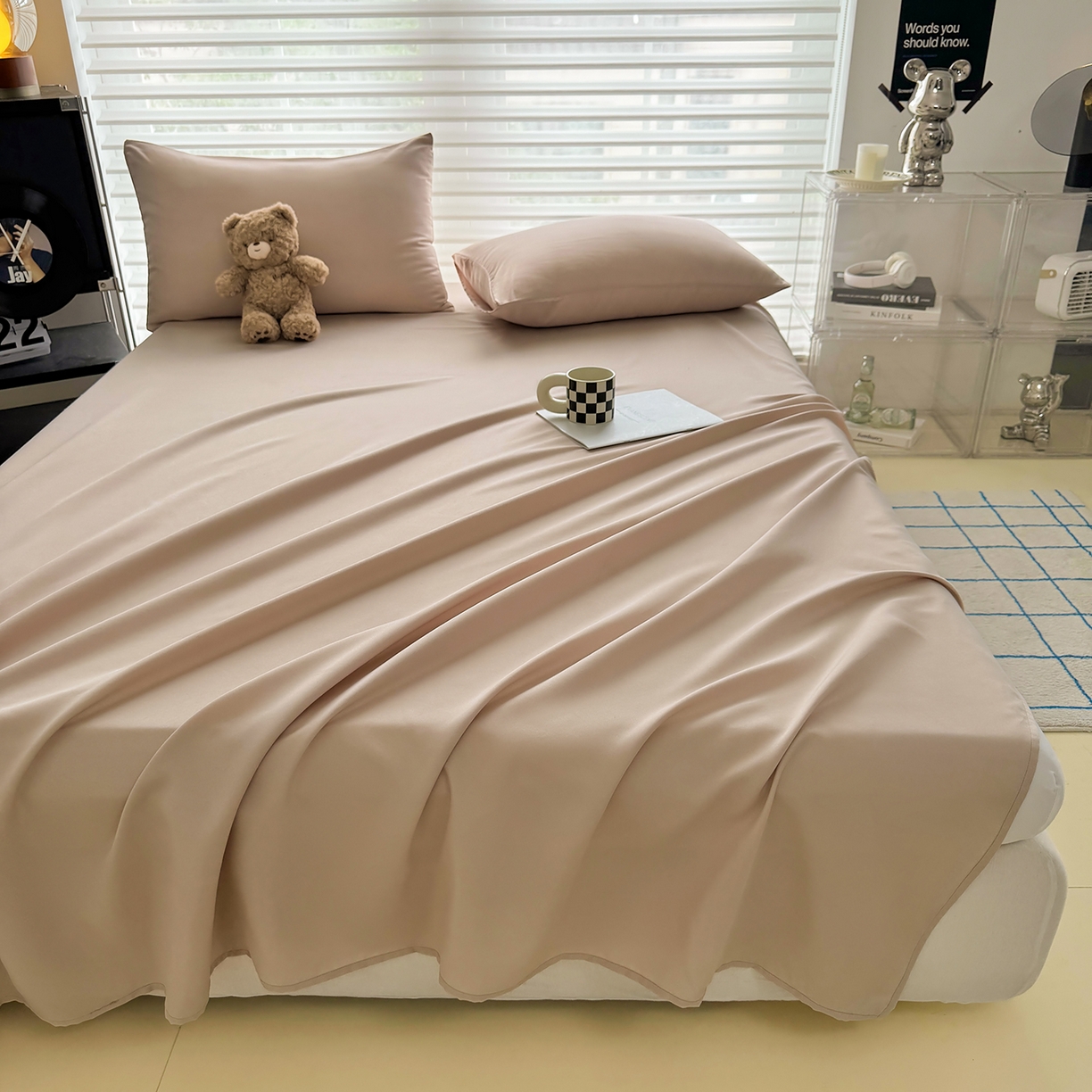 91家纺网 家纺一手货源 找家纺 十一家居 2025年新款ins风A类母婴级亲肤云朵水洗棉单床单 卡其