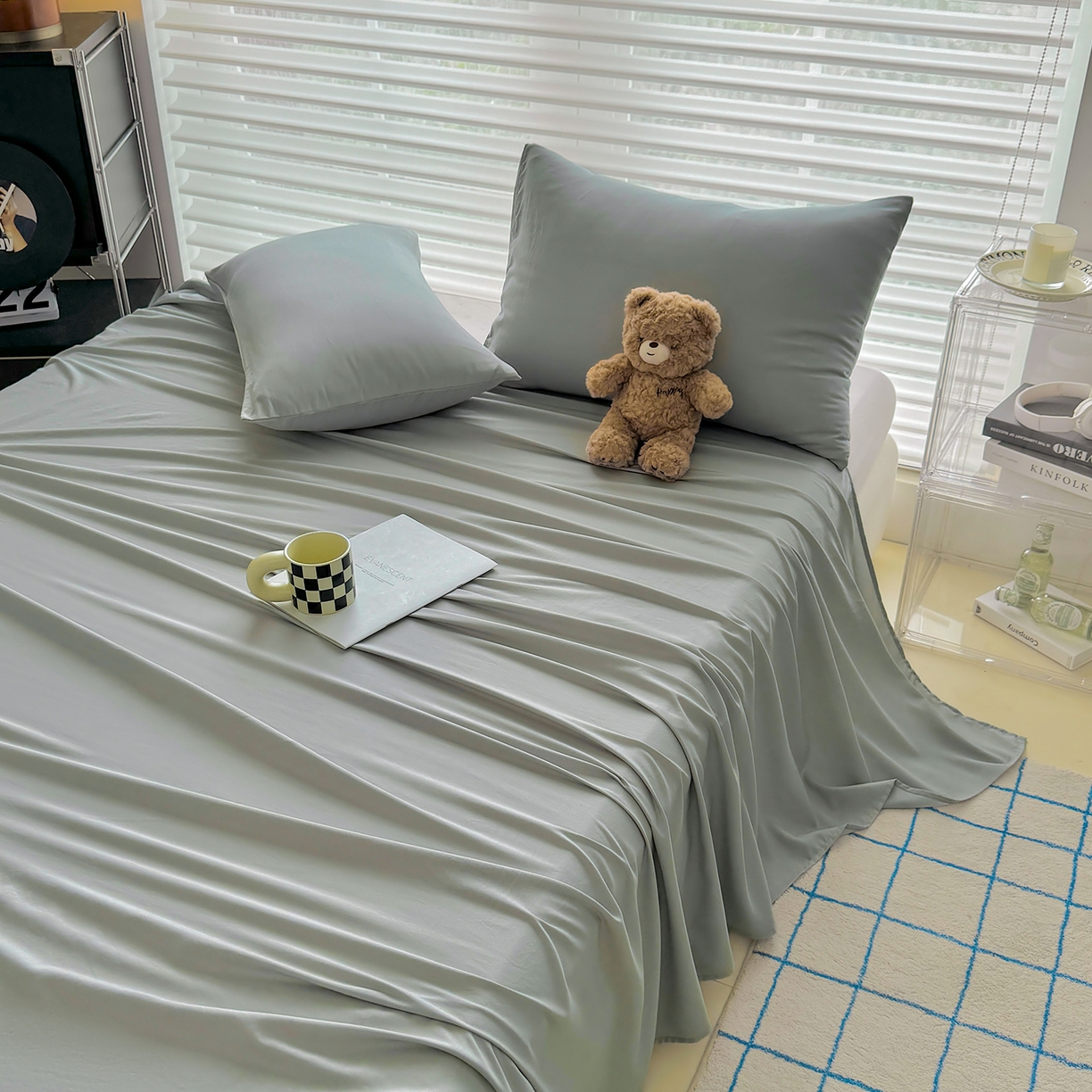 91家纺网 家纺一手货源 找家纺 十一家居 2025年新款ins风A类母婴级亲肤云朵水洗棉单床单 烟灰