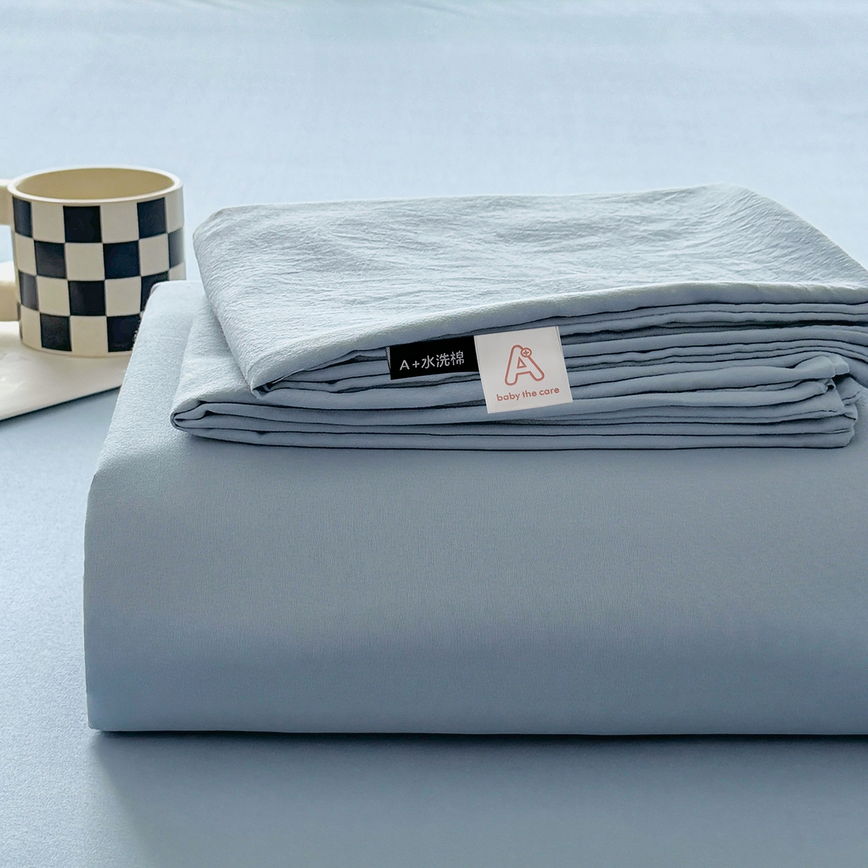 十一家居2025年新款ins风A类母婴级亲肤云朵水洗棉单床单 浅蓝