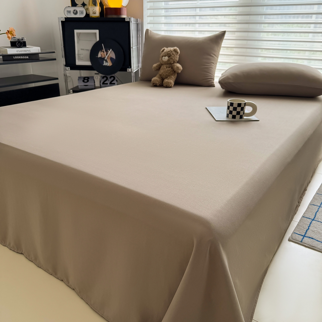 91家纺网 家纺一手货源 找家纺 十一家居 2025年新款ins风A类母婴级亲肤云朵水洗棉单床单 茶咖