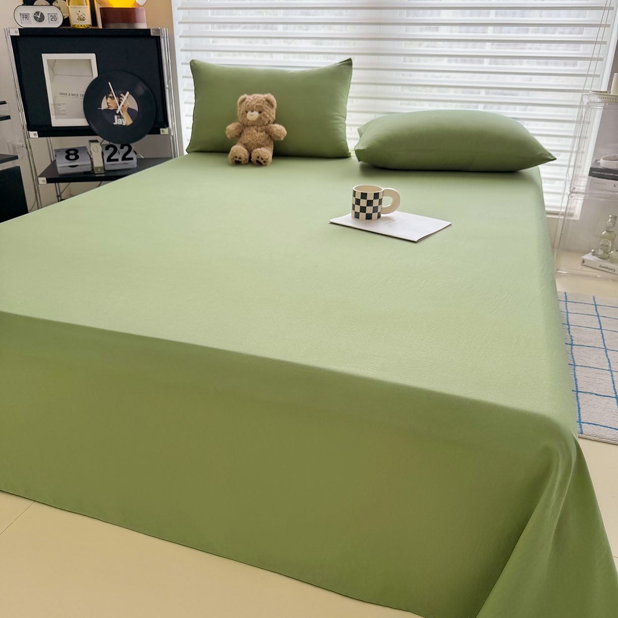 91家纺网 家纺一手货源 找家纺 十一家居 2025年新款ins风A类母婴级亲肤云朵水洗棉单床单 松绿