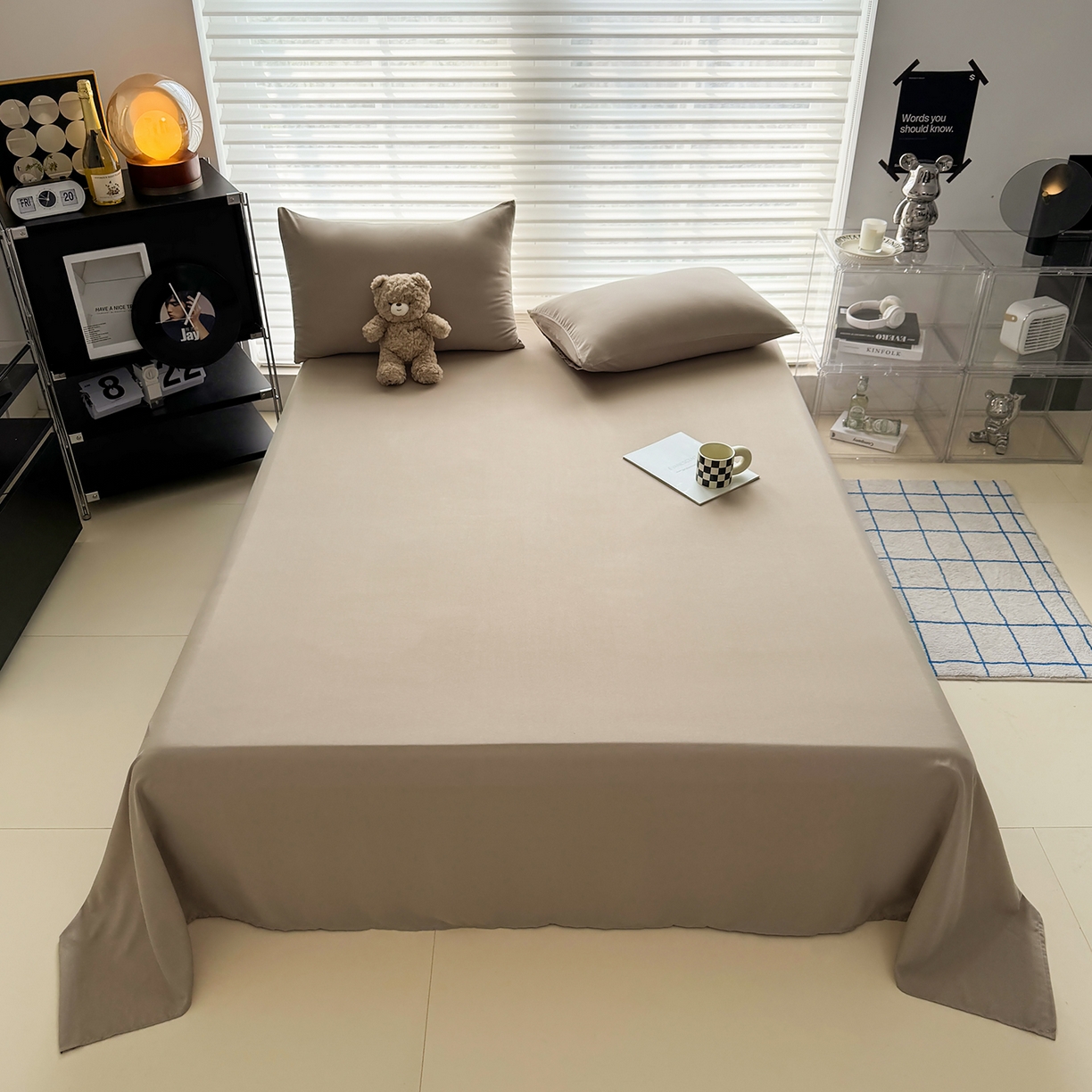 91家纺网 家纺一手货源 找家纺 十一家居 2025年新款ins风A类母婴级亲肤云朵水洗棉单床单 茶咖