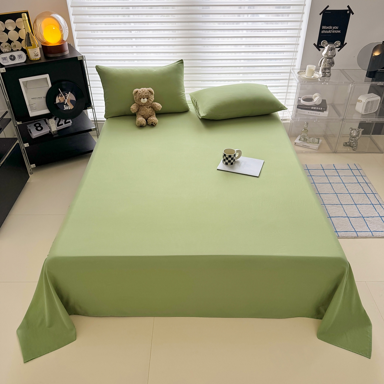 91家纺网 家纺一手货源 找家纺 十一家居 2025年新款ins风A类母婴级亲肤云朵水洗棉单床单 松绿