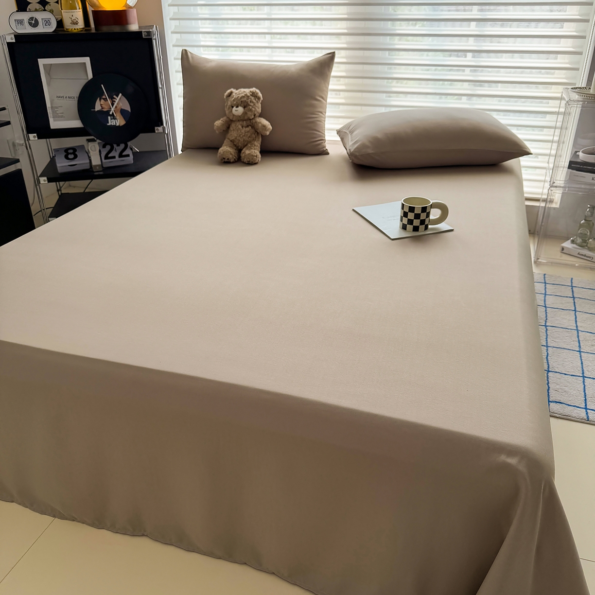 91家纺网 家纺一手货源 找家纺 十一家居 2025年新款ins风A类母婴级亲肤云朵水洗棉单床单 茶咖