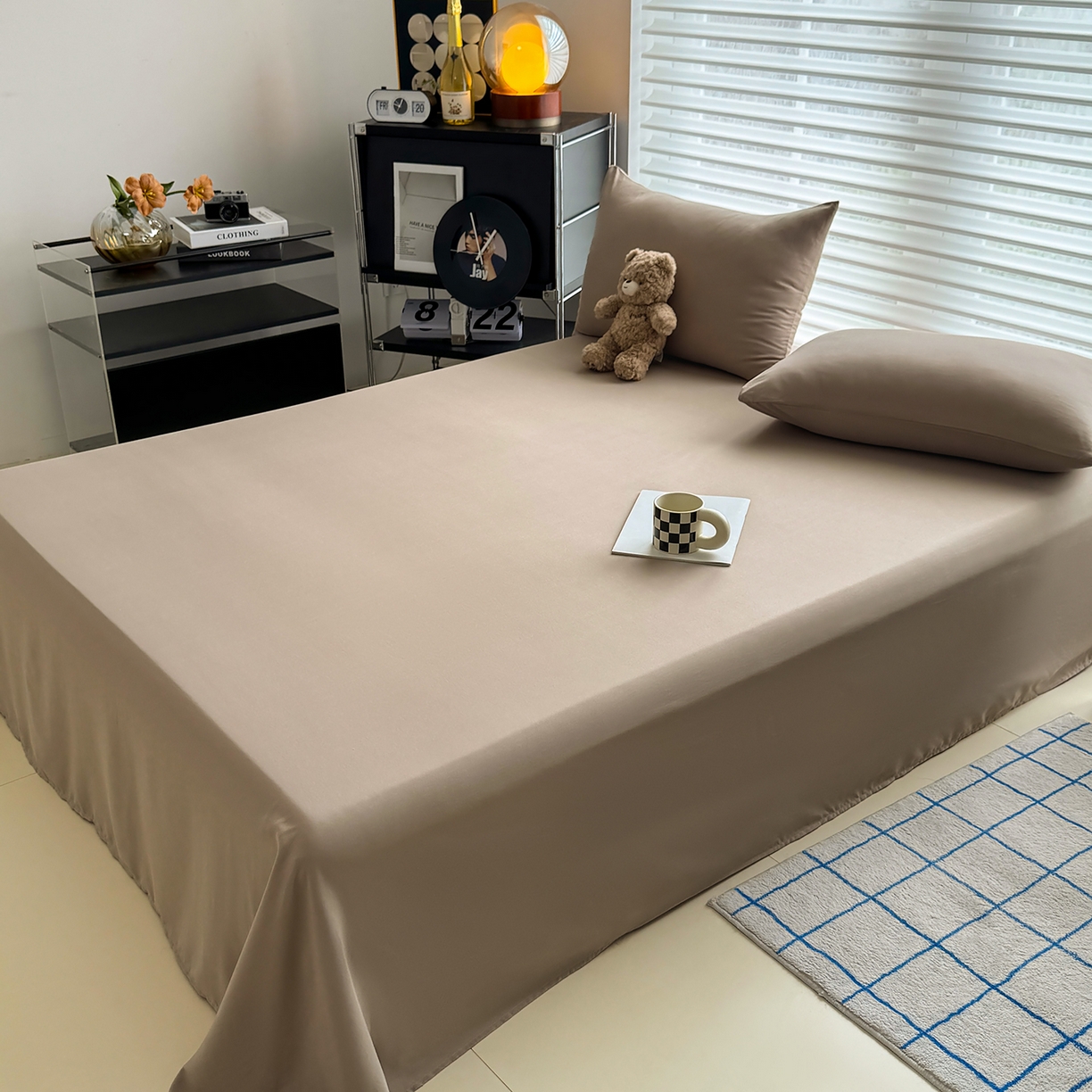 91家纺网 家纺一手货源 找家纺 十一家居 2025年新款ins风A类母婴级亲肤云朵水洗棉单床单 茶咖