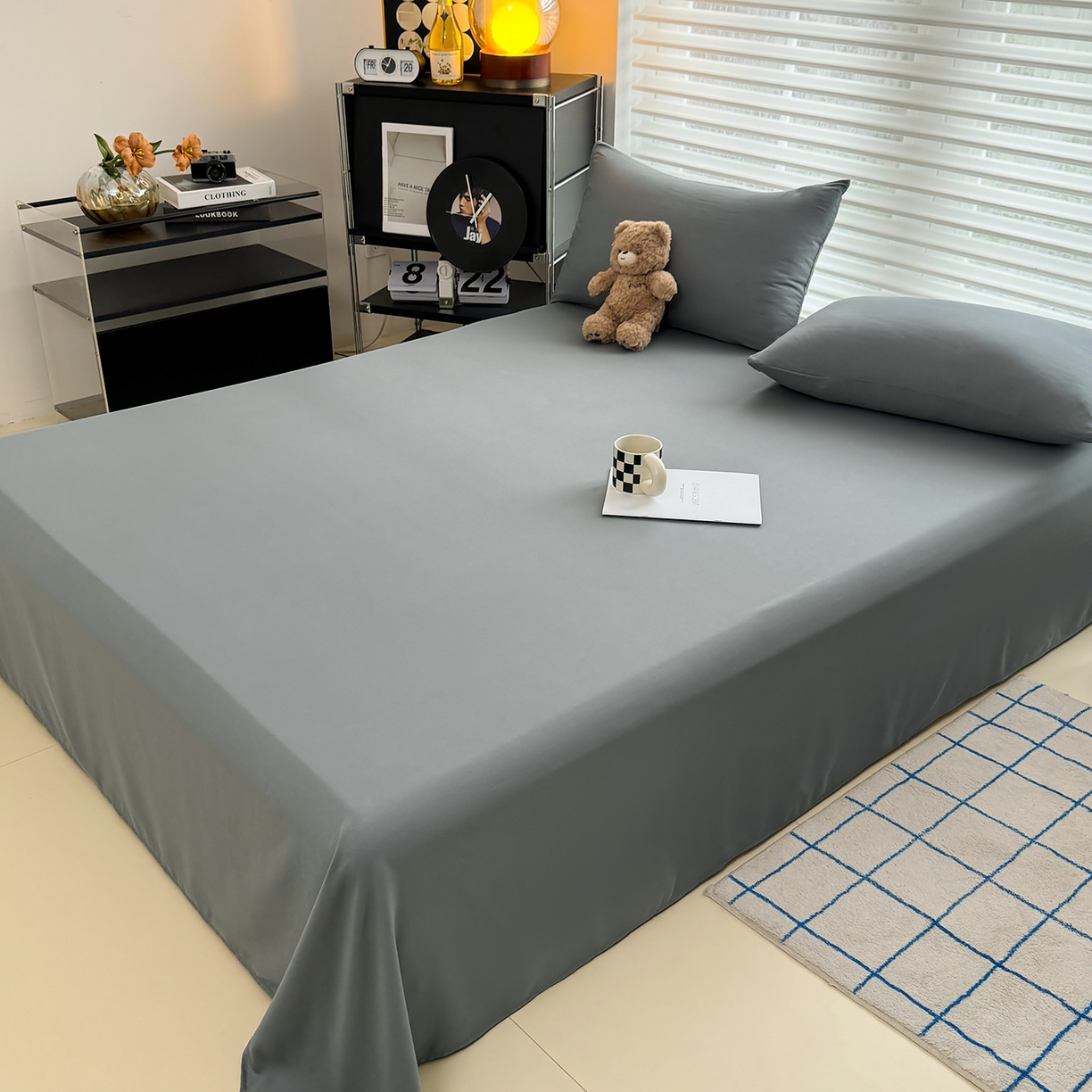 91家纺网 家纺一手货源 找家纺 十一家居 2025年新款ins风A类母婴级亲肤云朵水洗棉单床单 暖灰