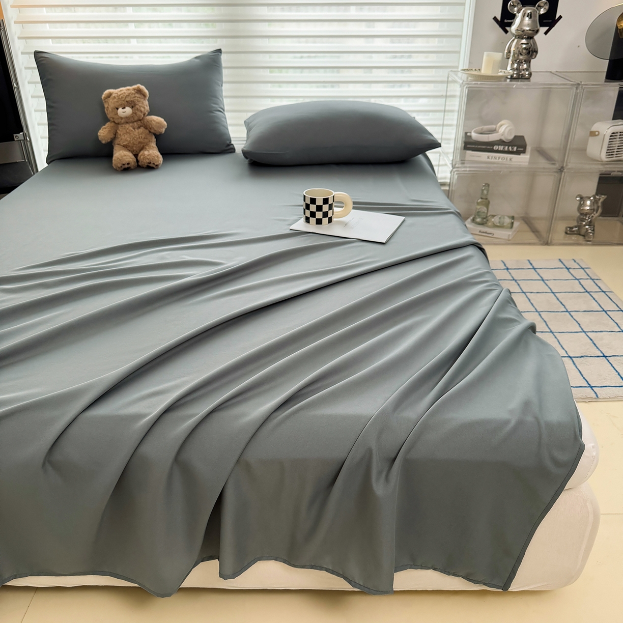 91家纺网 家纺一手货源 找家纺 十一家居 2025年新款ins风A类母婴级亲肤云朵水洗棉单床单 暖灰