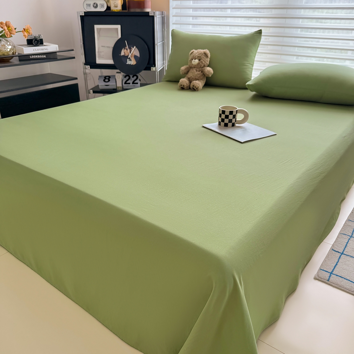 91家纺网 家纺一手货源 找家纺 十一家居 2025年新款ins风A类母婴级亲肤云朵水洗棉单床单 松绿