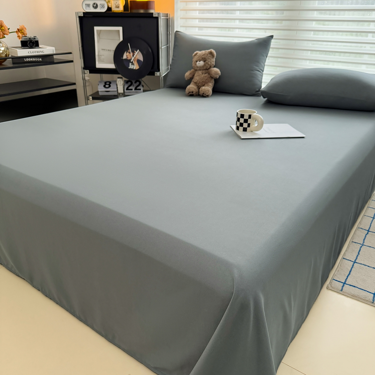 91家纺网 家纺一手货源 找家纺 十一家居 2025年新款ins风A类母婴级亲肤云朵水洗棉单床单 暖灰