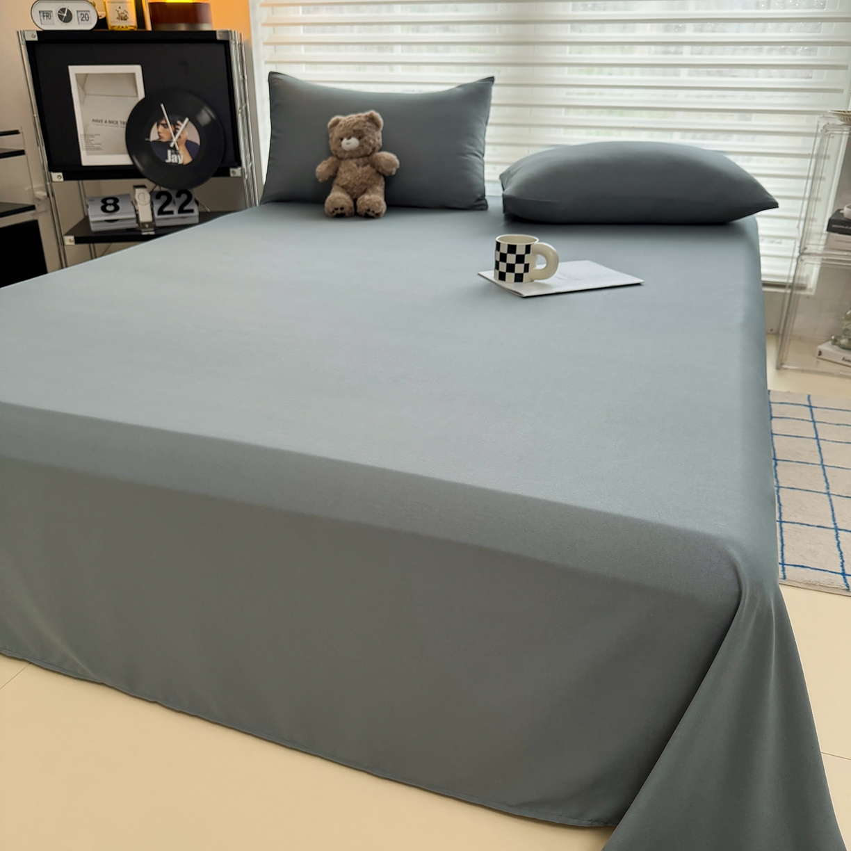 91家纺网 家纺一手货源 找家纺 十一家居 2025年新款ins风A类母婴级亲肤云朵水洗棉单床单 暖灰