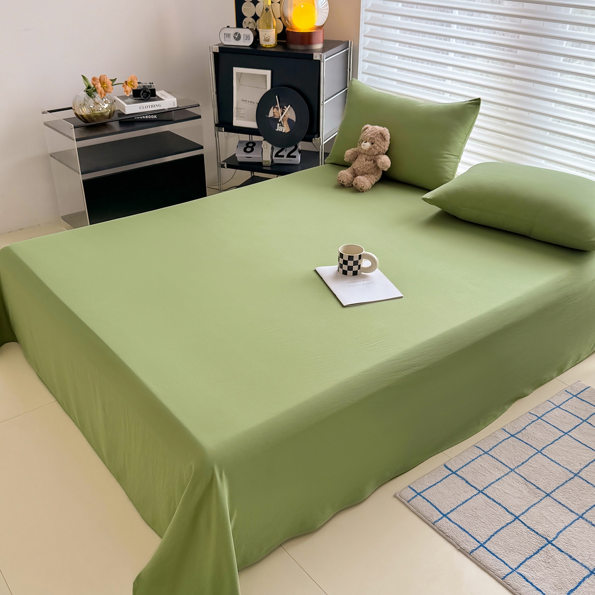 91家纺网 家纺一手货源 找家纺 十一家居 2025年新款ins风A类母婴级亲肤云朵水洗棉单床单 松绿