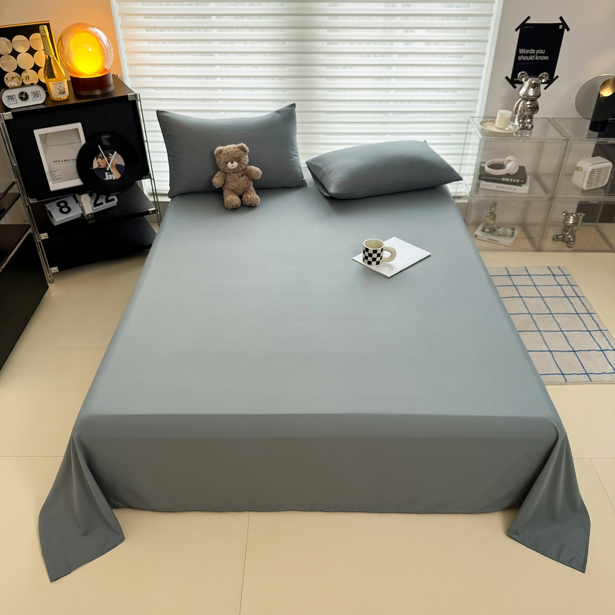 91家纺网 家纺一手货源 找家纺 十一家居 2025年新款ins风A类母婴级亲肤云朵水洗棉单床单 暖灰