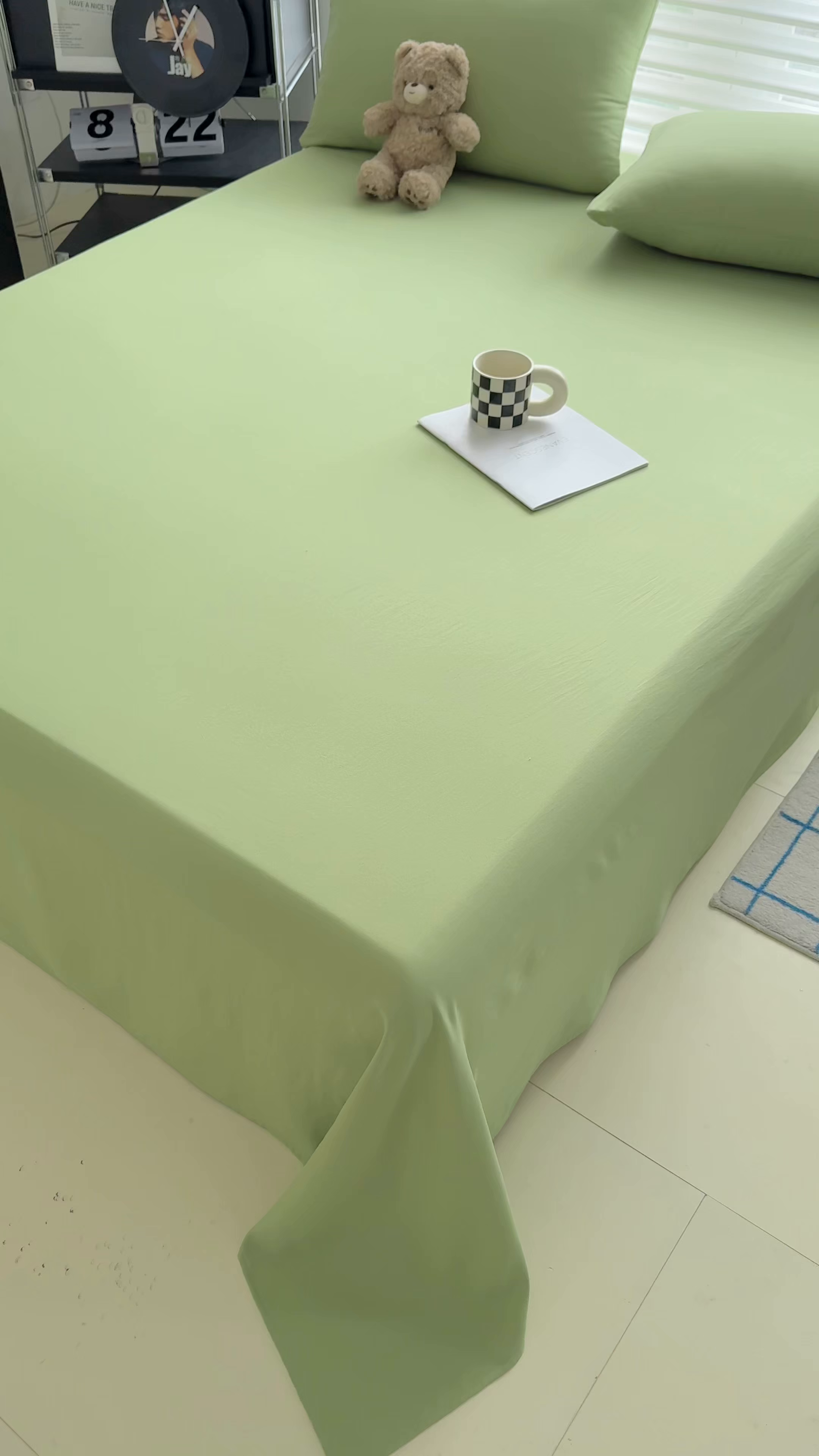 91家纺网 家纺一手货源 找家纺 十一家居 2025年新款ins风A类母婴级亲肤云朵水洗棉单床单 松绿