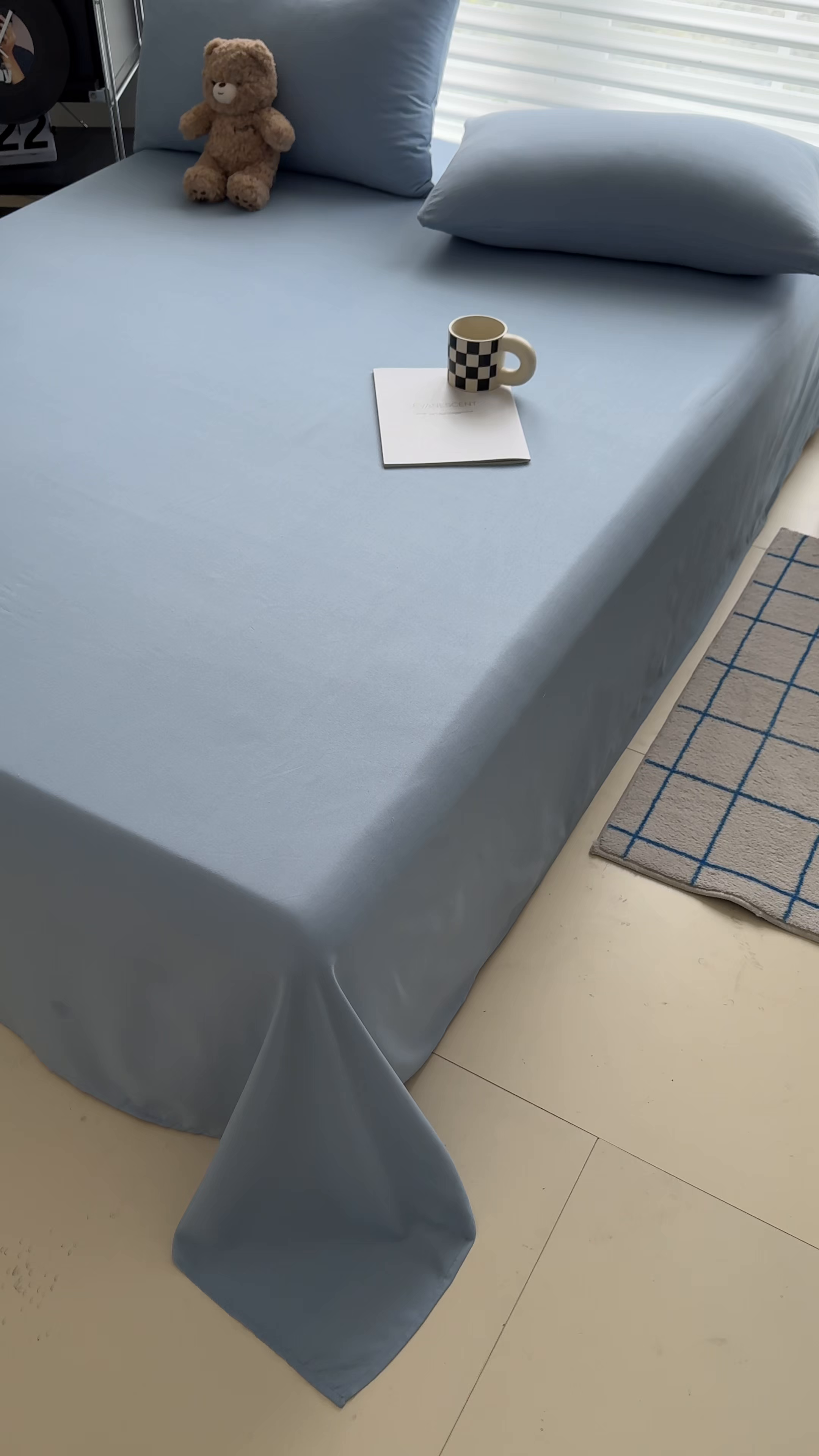 91家纺网 家纺一手货源 找家纺 十一家居 2025年新款ins风A类母婴级亲肤云朵水洗棉单床单 浅蓝