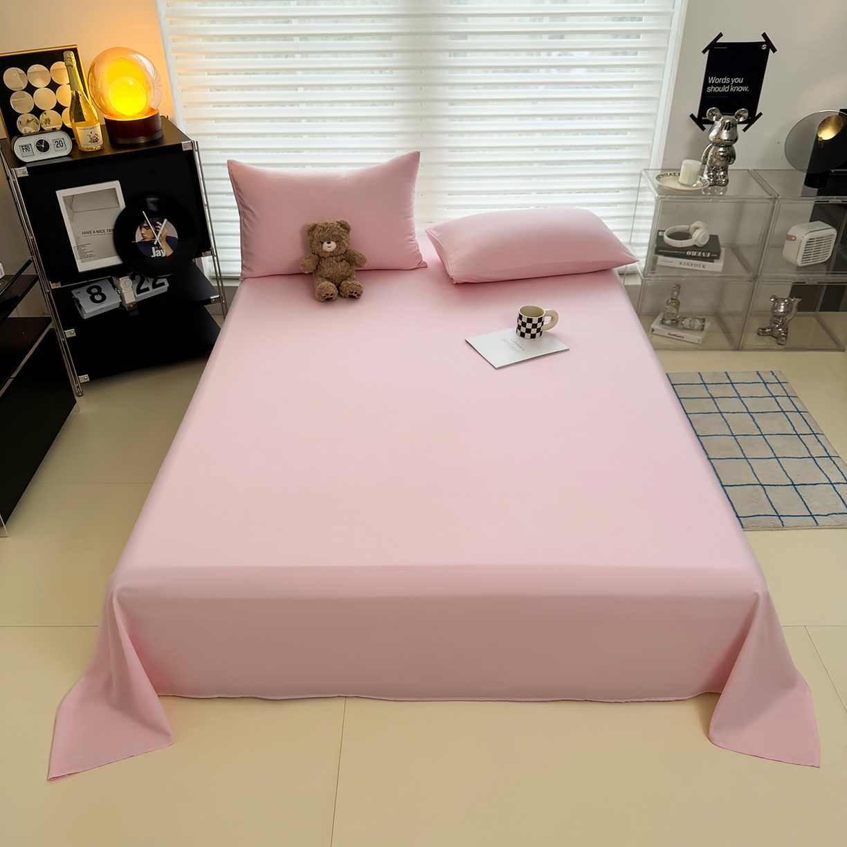 91家纺网 家纺一手货源 找家纺 十一家居 2025年新款ins风A类母婴级亲肤云朵水洗棉单床单 杏粉