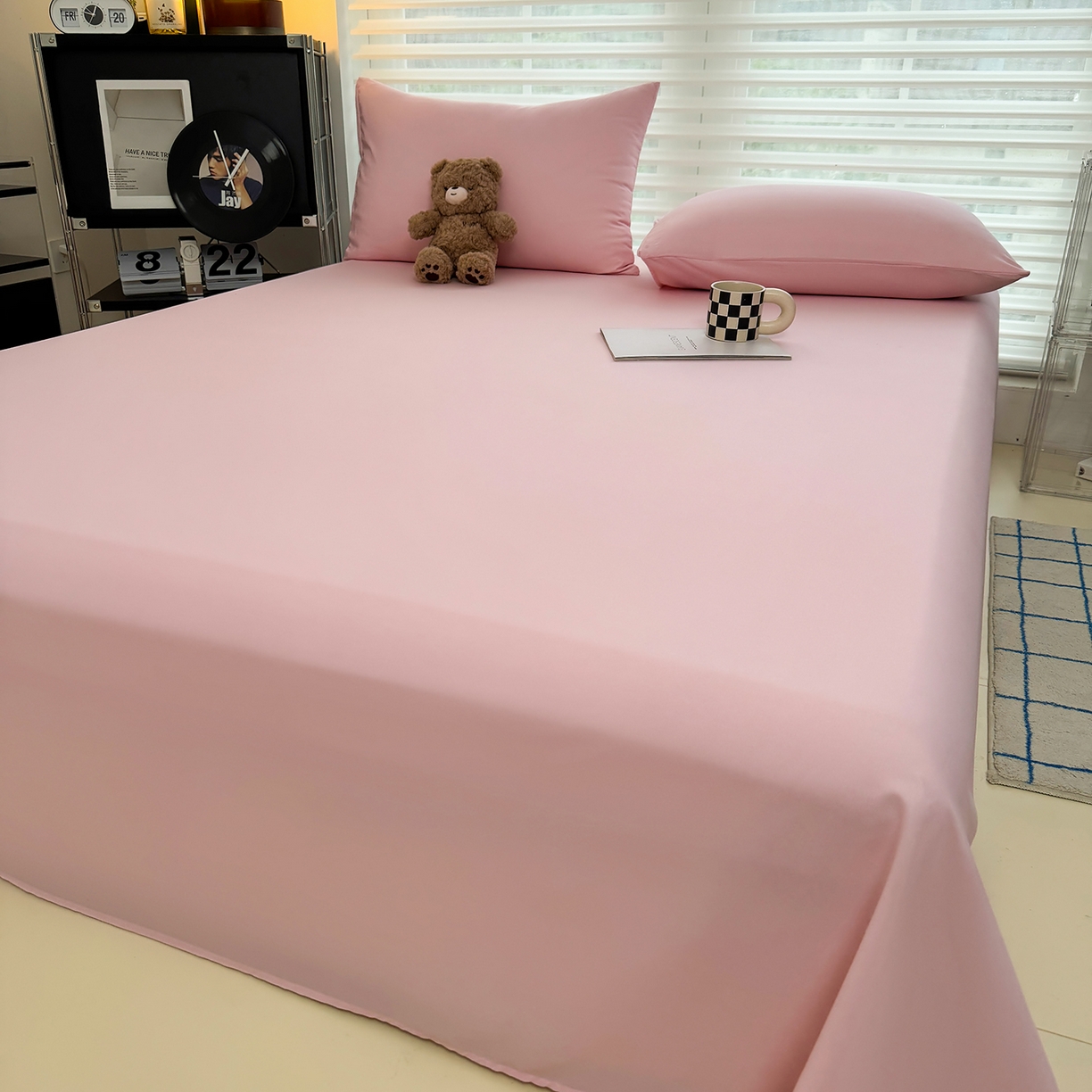 91家纺网 家纺一手货源 找家纺 十一家居 2025年新款ins风A类母婴级亲肤云朵水洗棉单床单 杏粉