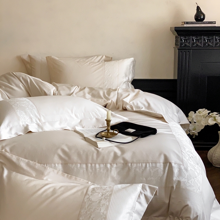 91家纺网 家纺一手货源 找家纺 太古汇家居 2025新款高精密色织提花系列四件套-巴洛克 巴洛克-奶白