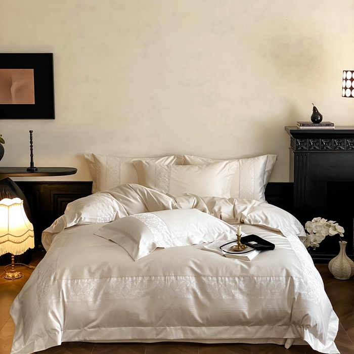 91家纺网 家纺一手货源 找家纺 太古汇家居 2025新款高精密色织提花系列四件套-巴洛克 巴洛克-奶白