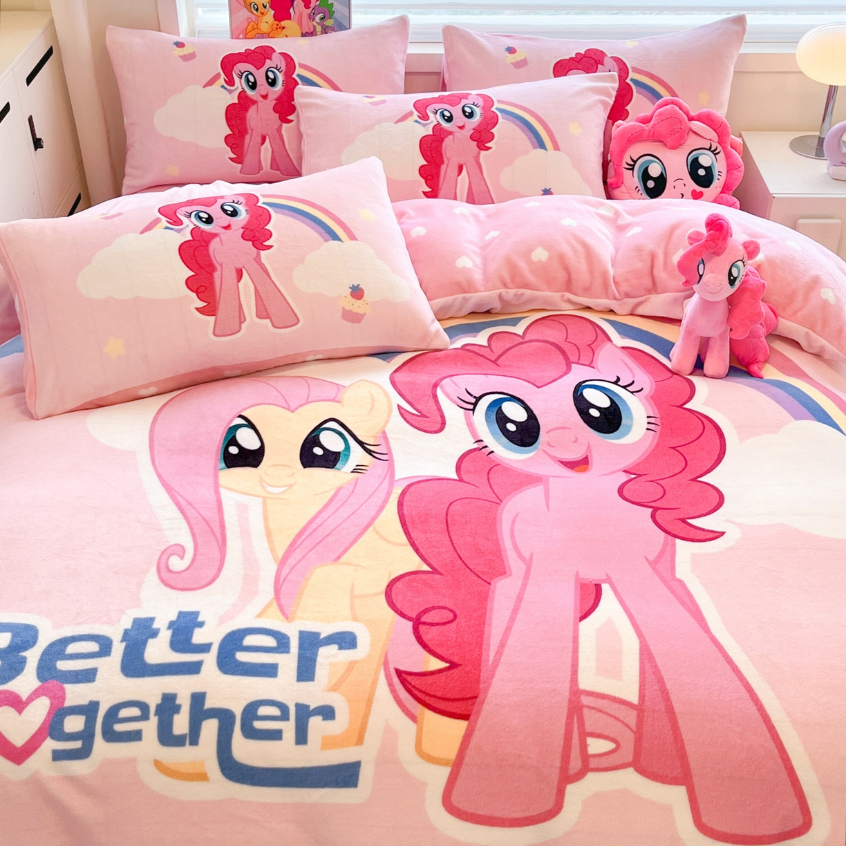 91家纺网 家纺一手货源 找家纺 （总）暮思家居 2025新款正版授权小马宝莉大阪数码印花高克重加厚保暖牛奶绒四件套